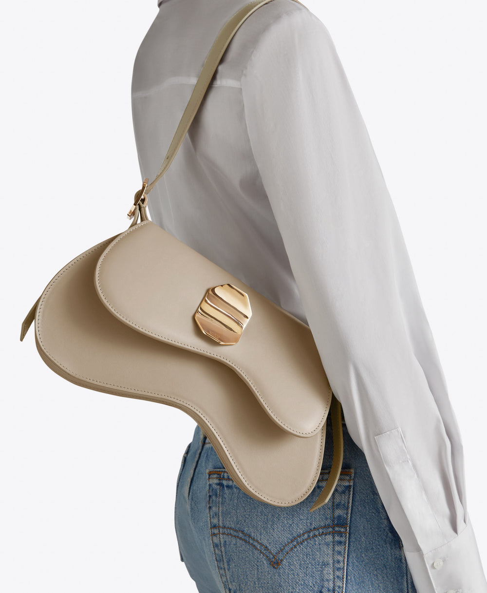 Women's Beige Leather Curved Silhouette Shoulder Bag Malone Souliers