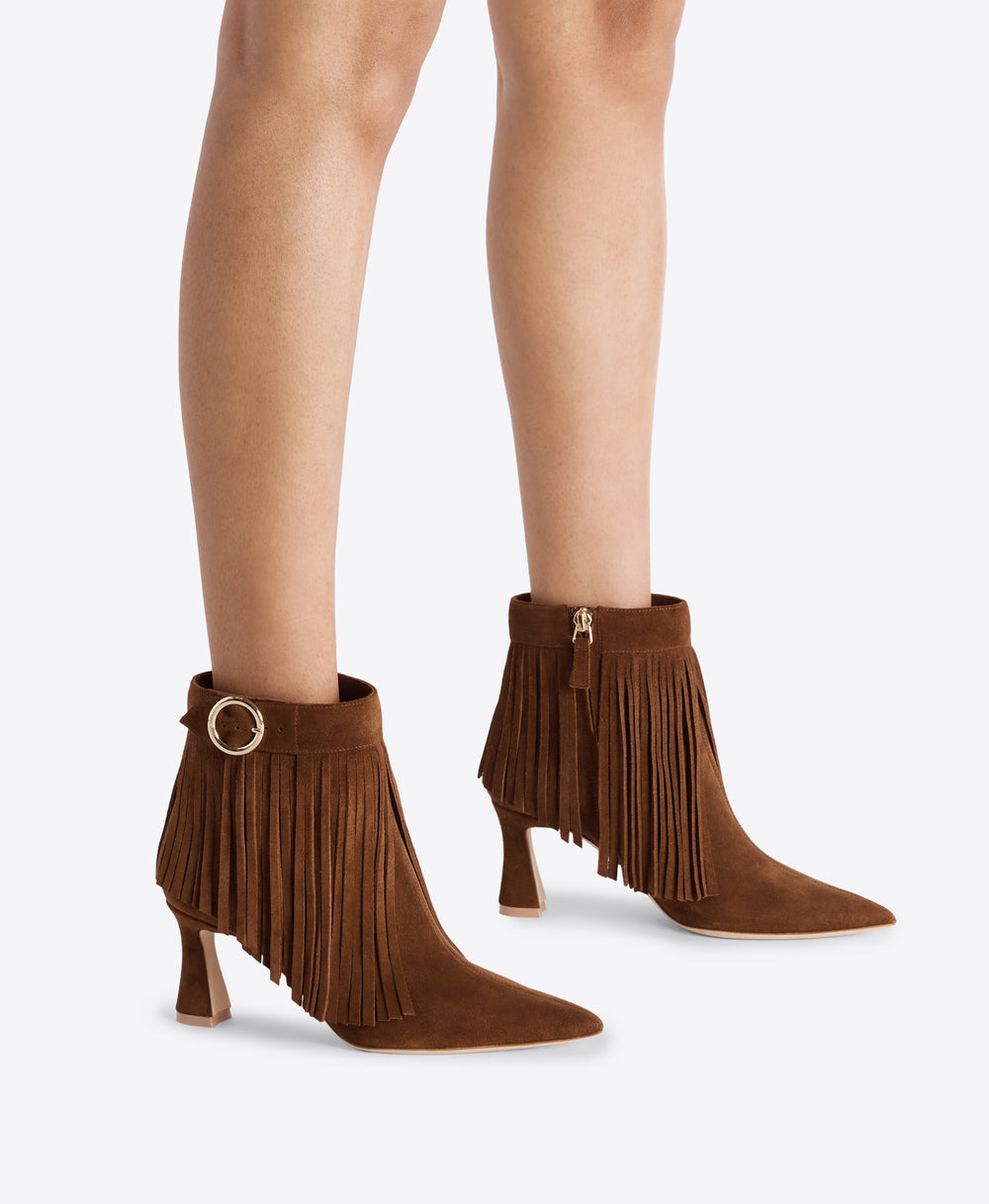 Donni 70 Brown Suede Fringed Heeled Ankle Boots Malone Souliers