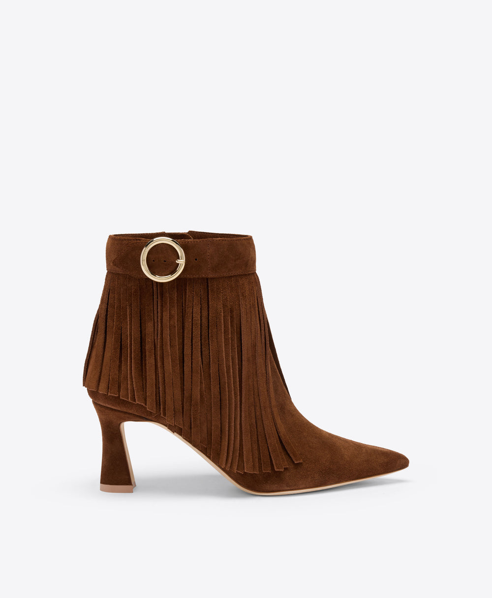 Donni 70 Brown Suede Fringed Heeled Ankle Boots Malone Souliers