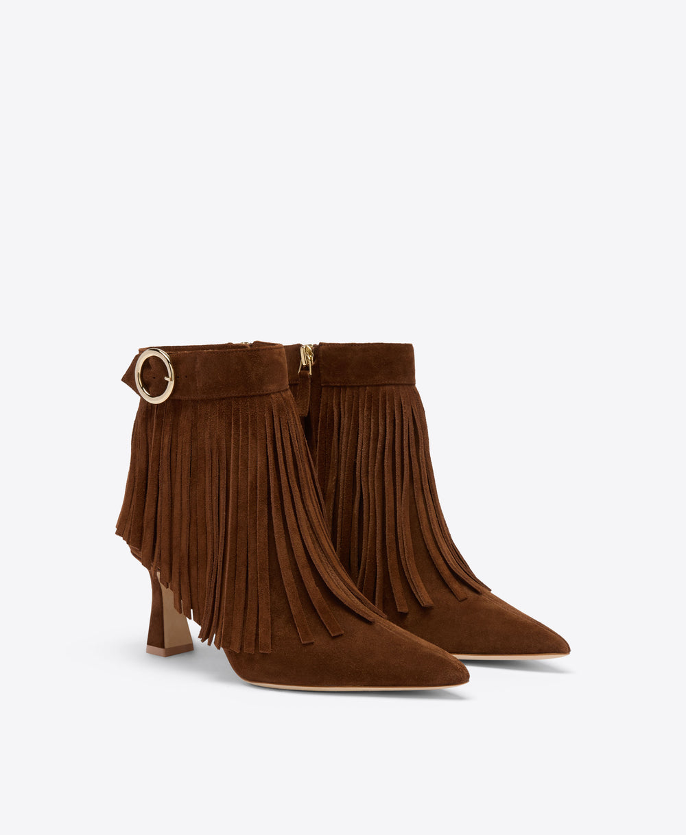 Donni 70 Brown Suede Fringed Heeled Ankle Boots Malone Souliers