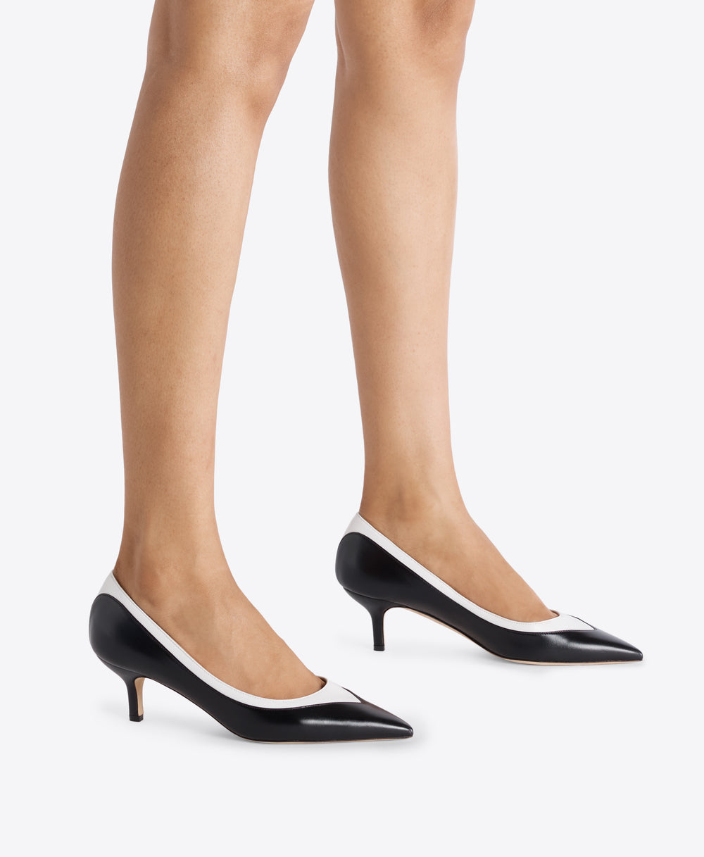 Emmanuelle 45 Black & White Leather Heeled Pumps Malone Souliers