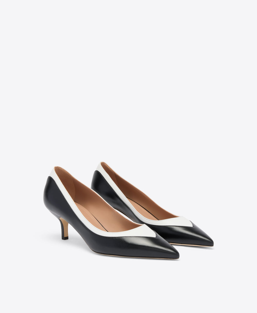 Emmanuelle 45 Black & White Leather Heeled Pumps Malone Souliers