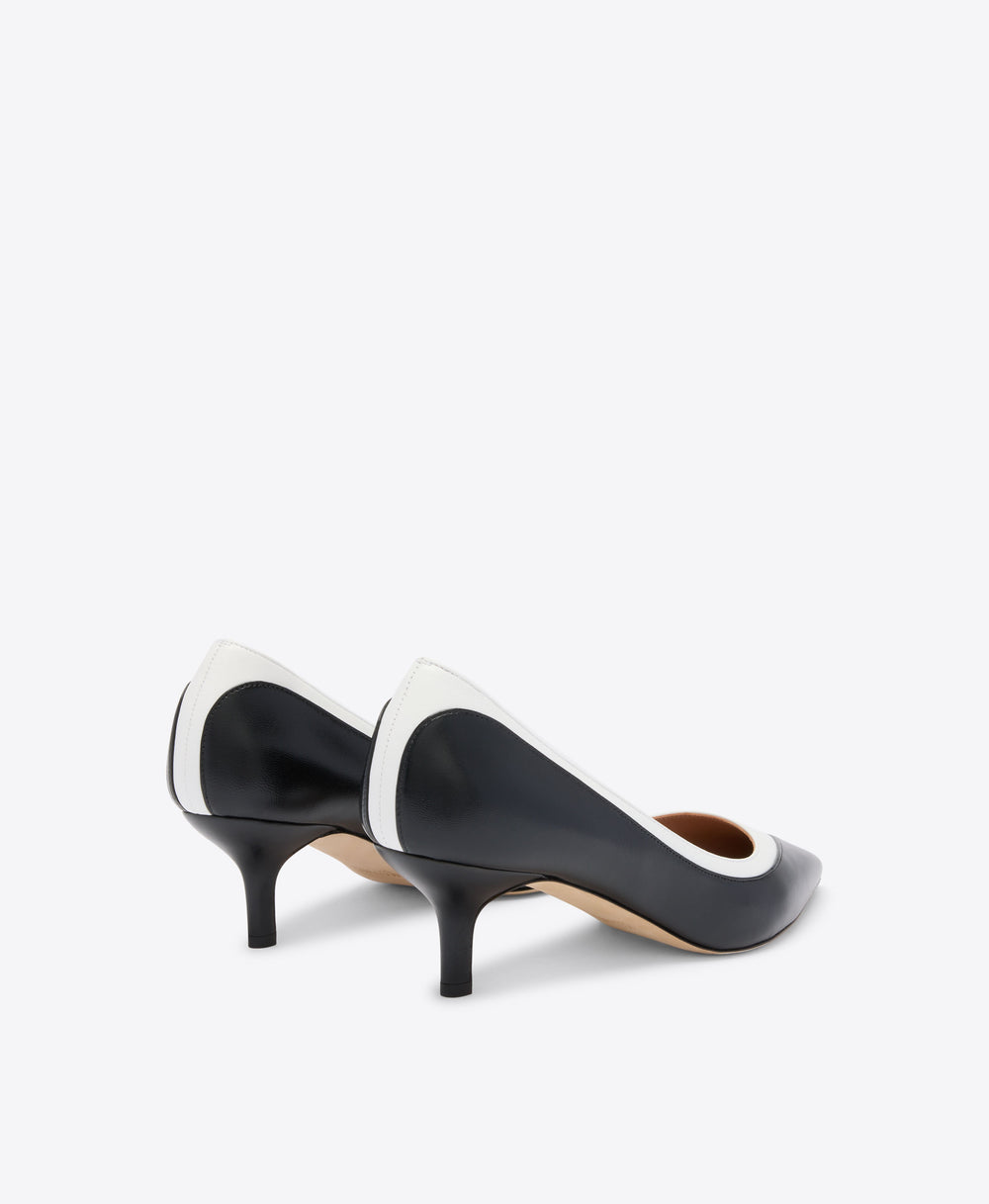 Emmanuelle 45 Black & White Leather Heeled Pumps Malone Souliers