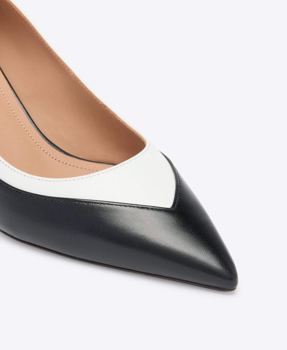Emmanuelle 45 Black & White Leather Heeled Pumps Malone Souliers