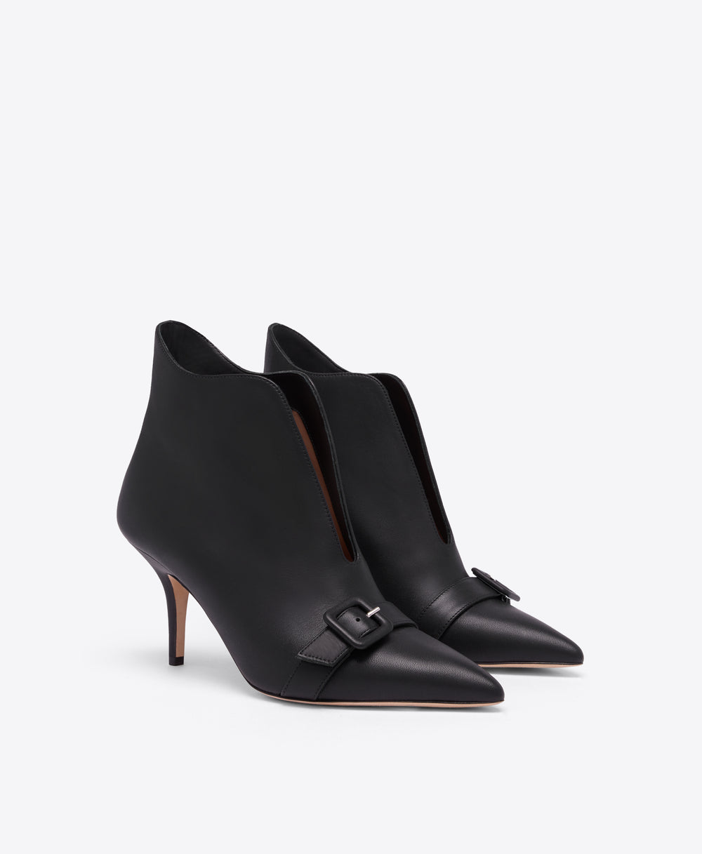 Esther 70 Black Leather Heeled Ankle Boots Malone Souliers