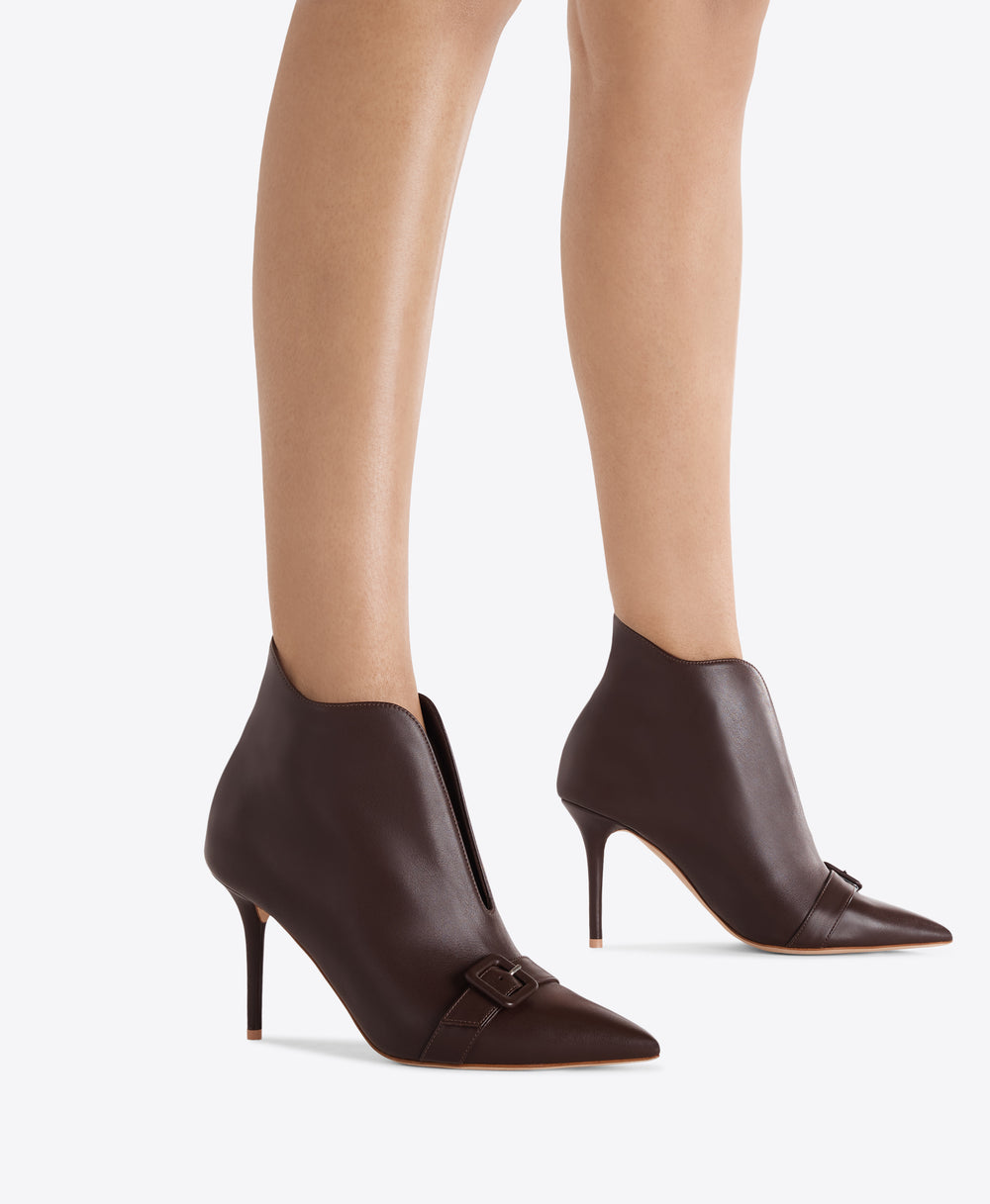 Esther 85 Dark Brown Leather Heeled Ankle Boots Malone Souliers
