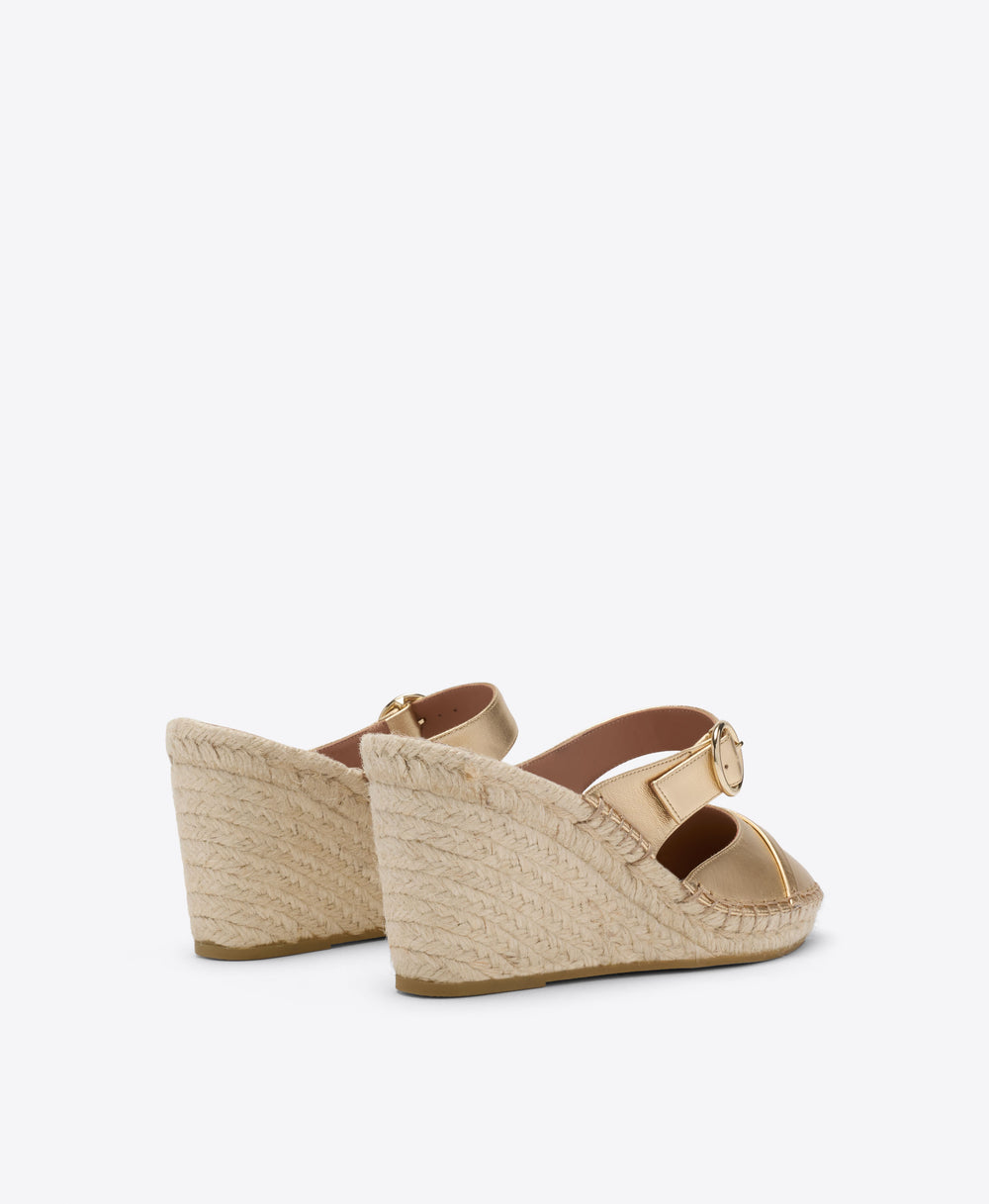 Farah 70 Gold Metallic Leather Wedge Mules Malone Souliers