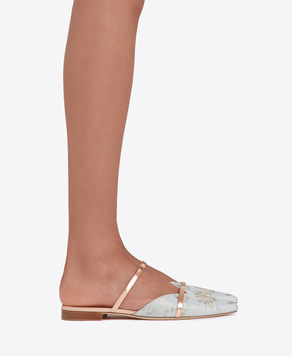 Women's Blue Jacquard Backless Flat Malone Souliers