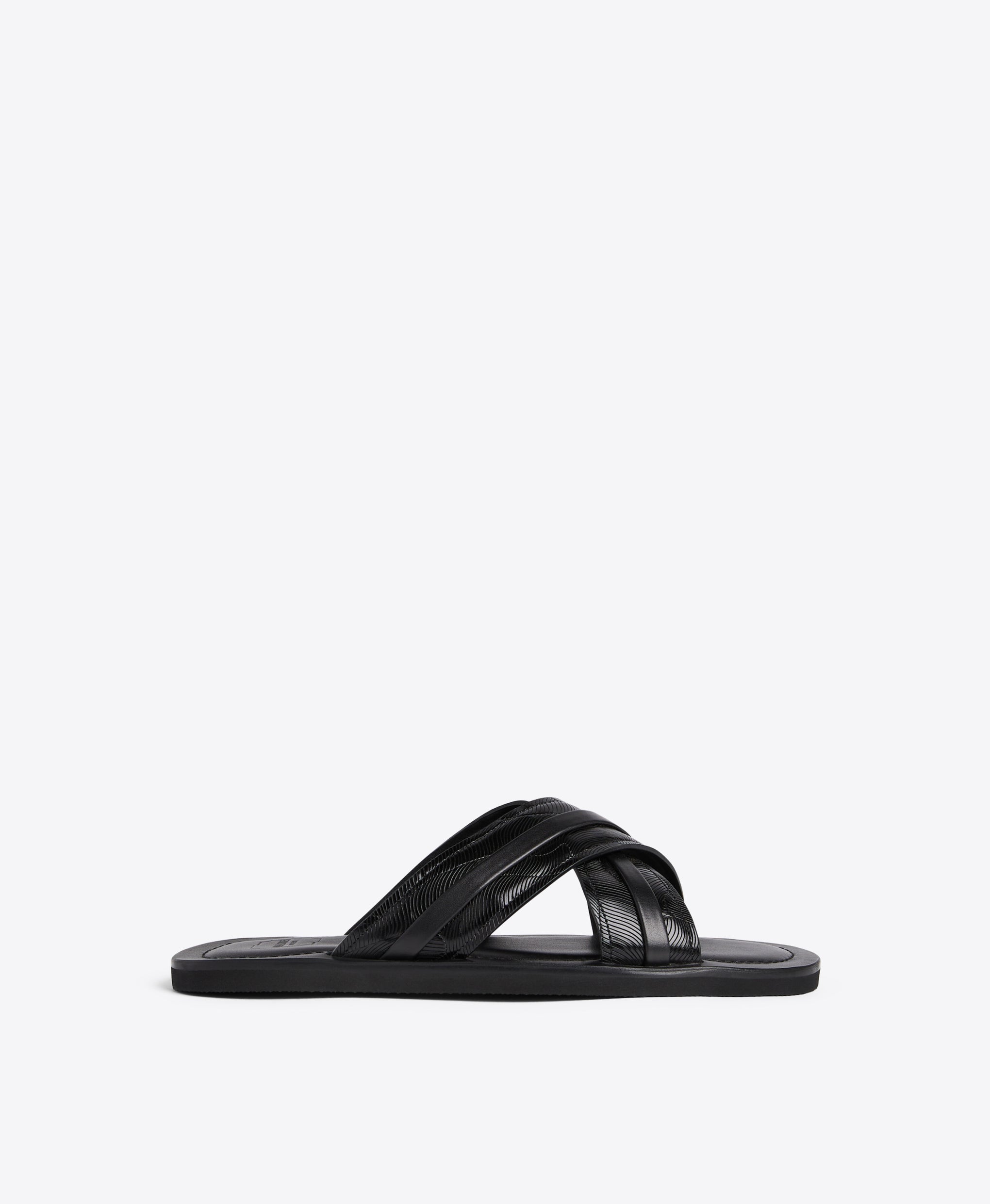 Men's Gabriel Black Embossed Leather Sandals Malone Souliers