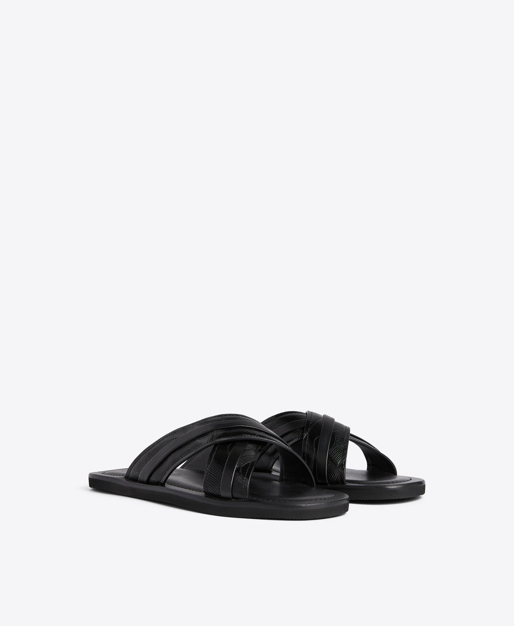 Men's Gabriel Black Embossed Leather Sandals Malone Souliers
