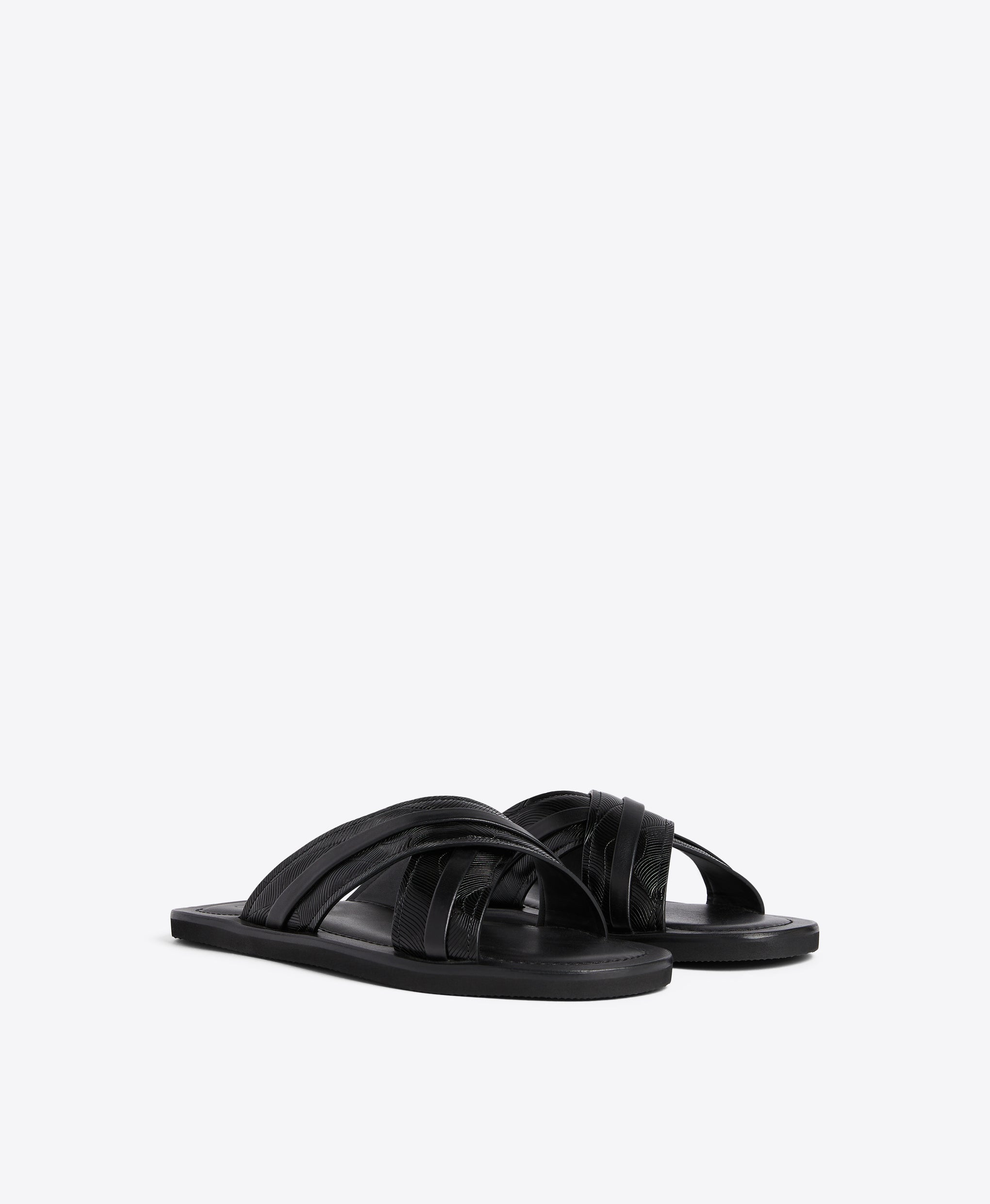 Men's Gabriel Black Embossed Leather Sandals Malone Souliers