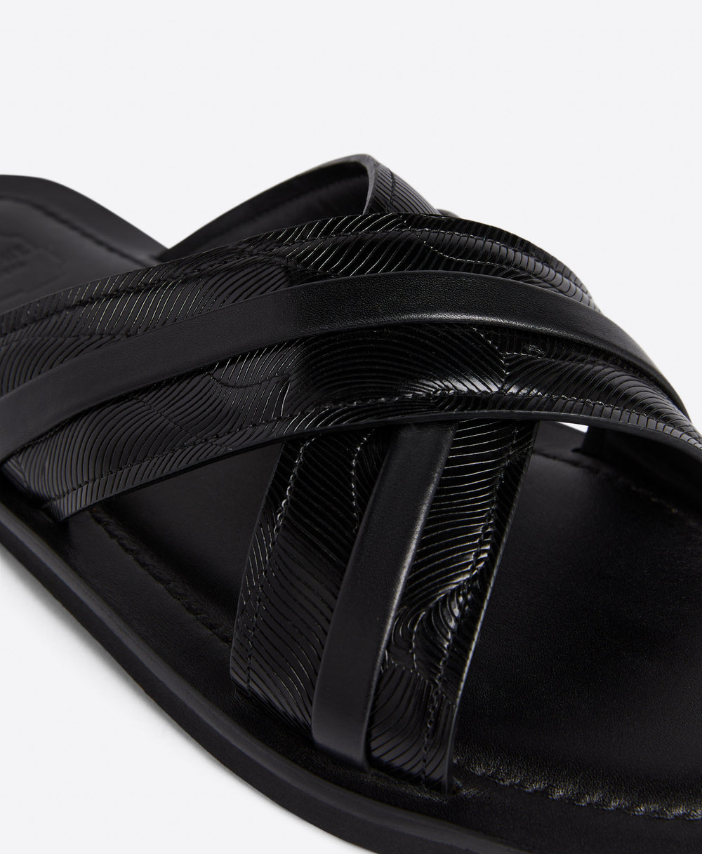 Men's Gabriel Black Embossed Leather Sandals Malone Souliers