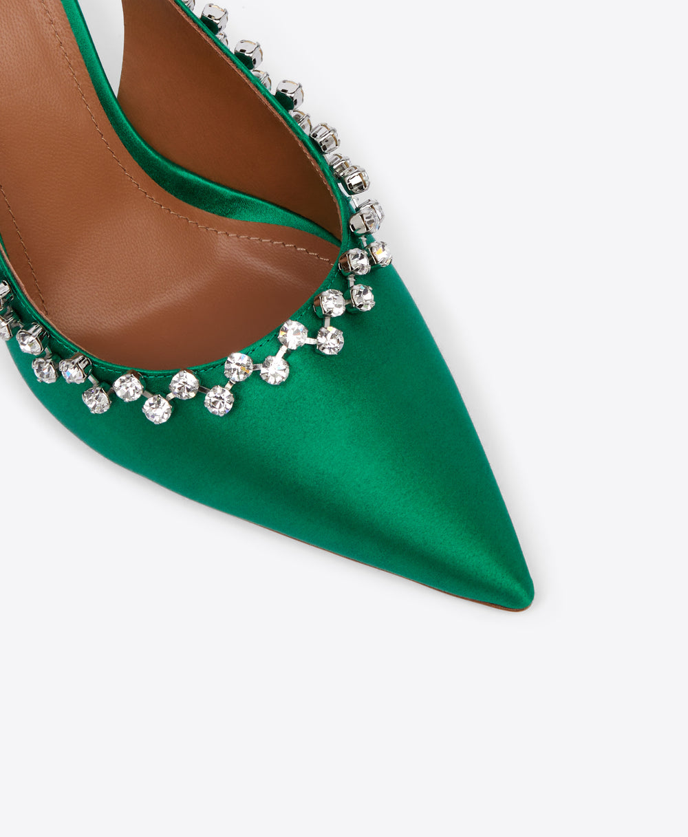 Giselle 90 Green Satin Slingback Heels| Malone Souliers