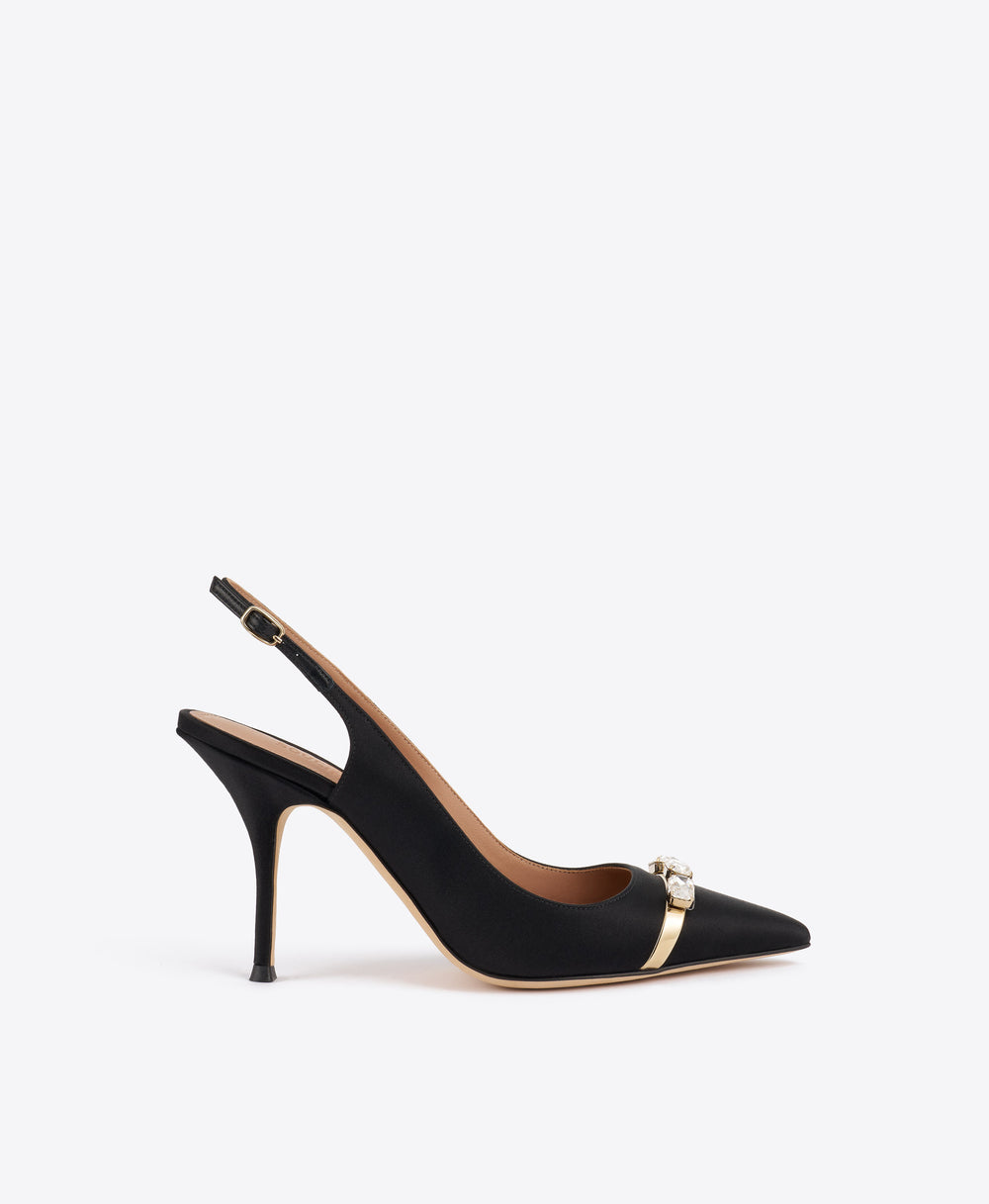 Halo 90 Black Satin Slingbacks