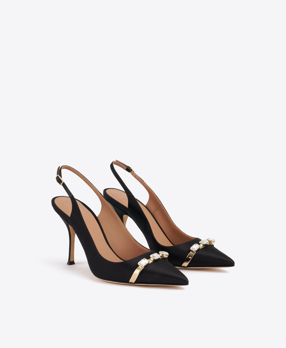 Halo 90 Black Satin Slingbacks
