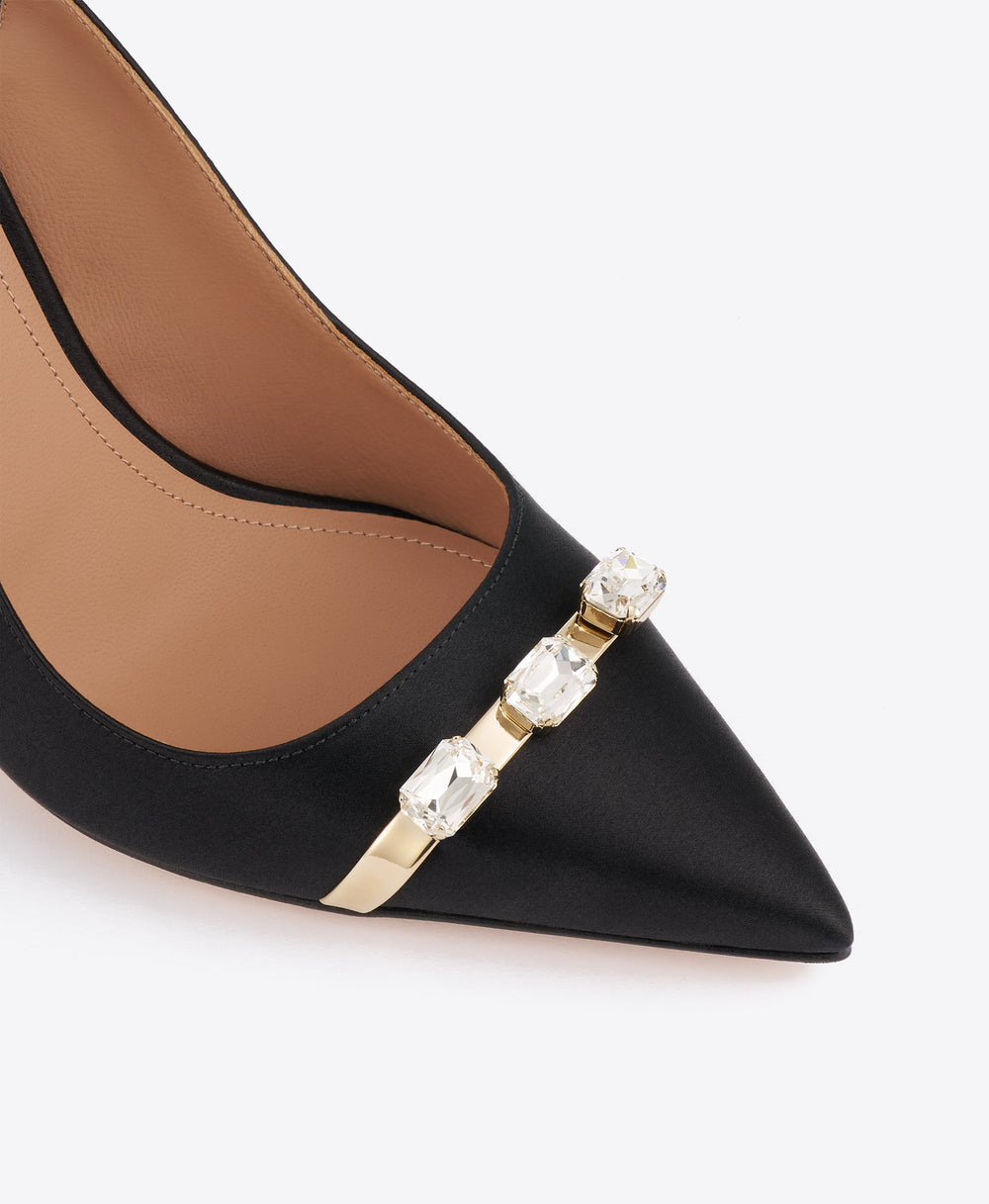 Halo 90 Black Satin Slingbacks