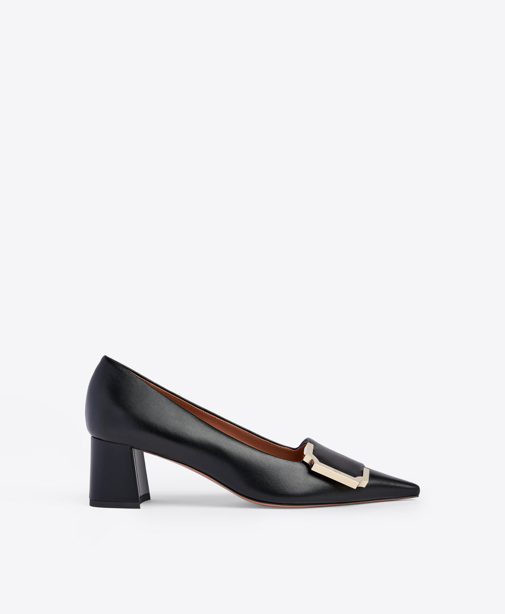 Hayes 45 Black Leather Kitten Heel Pumps | Malone Souliers