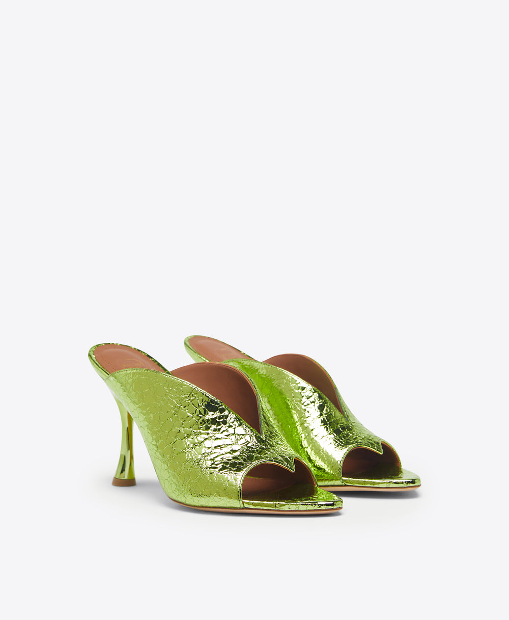 Malone Souliers Henri 90mm Green Mirror Leather Heeled Sandals 