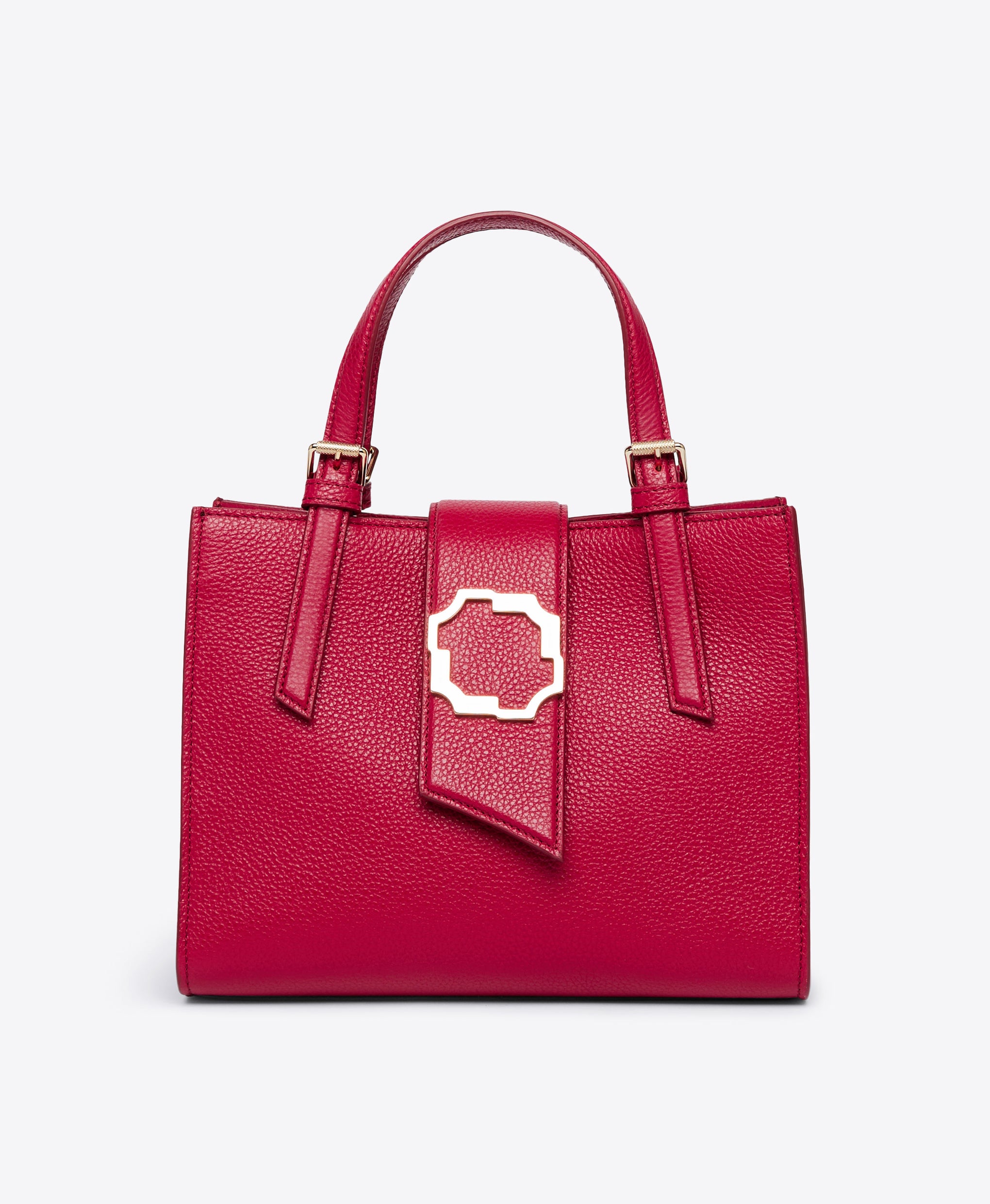 Women's Small Crest Buckle Tote in Red Grained Calf | Malone Souliers
