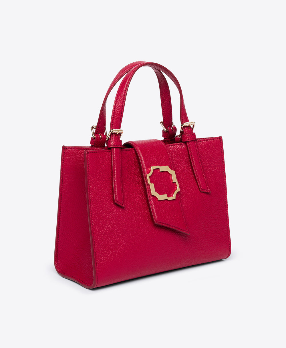 Women's Small Crest Buckle Tote in Red Grained Calf | Malone Souliers