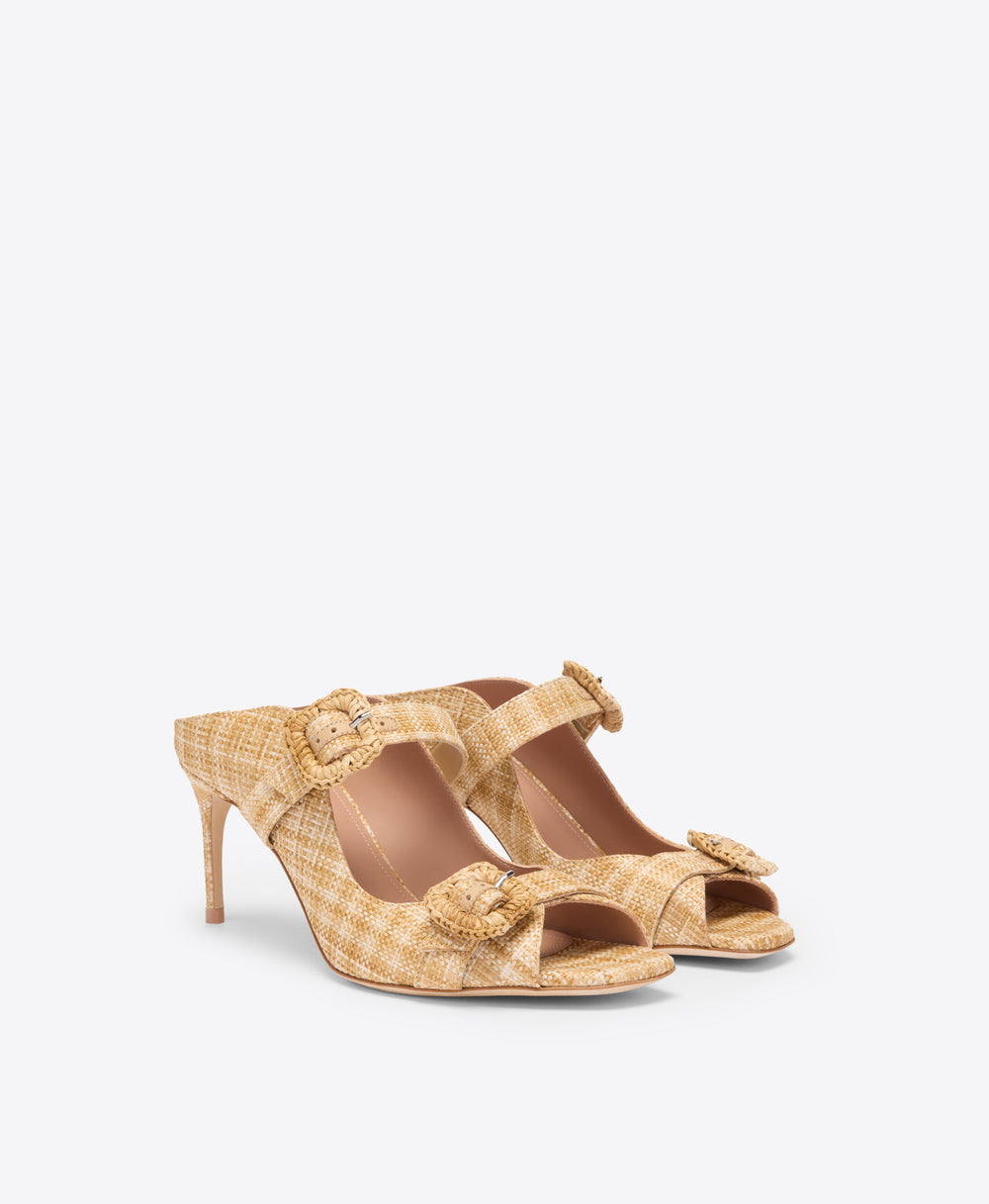 Isobel 70 Beige Raffia Heeled Sandals Malone Souliers