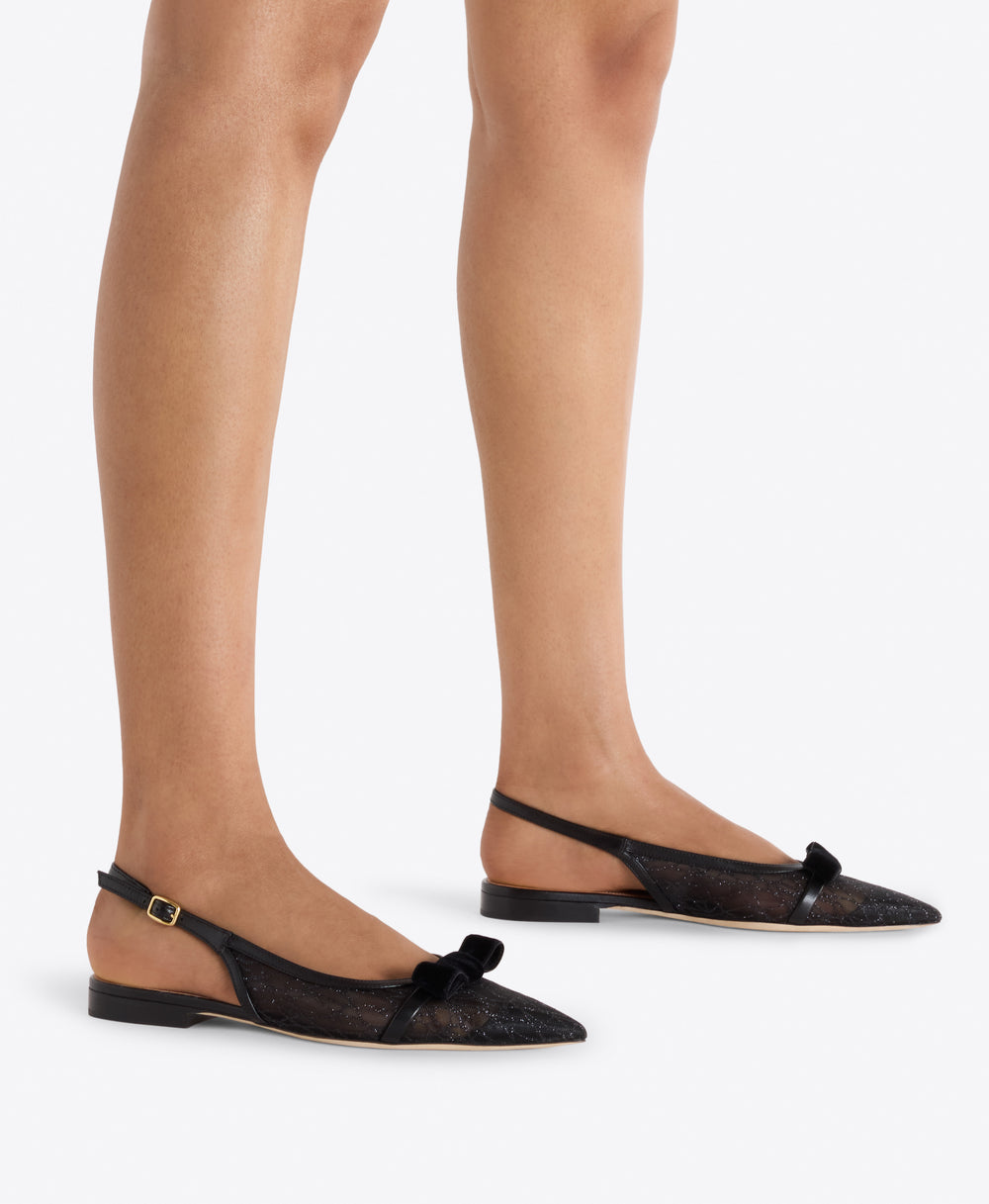 Jama Black Glitter Flat Slingbacks Malone Souliers