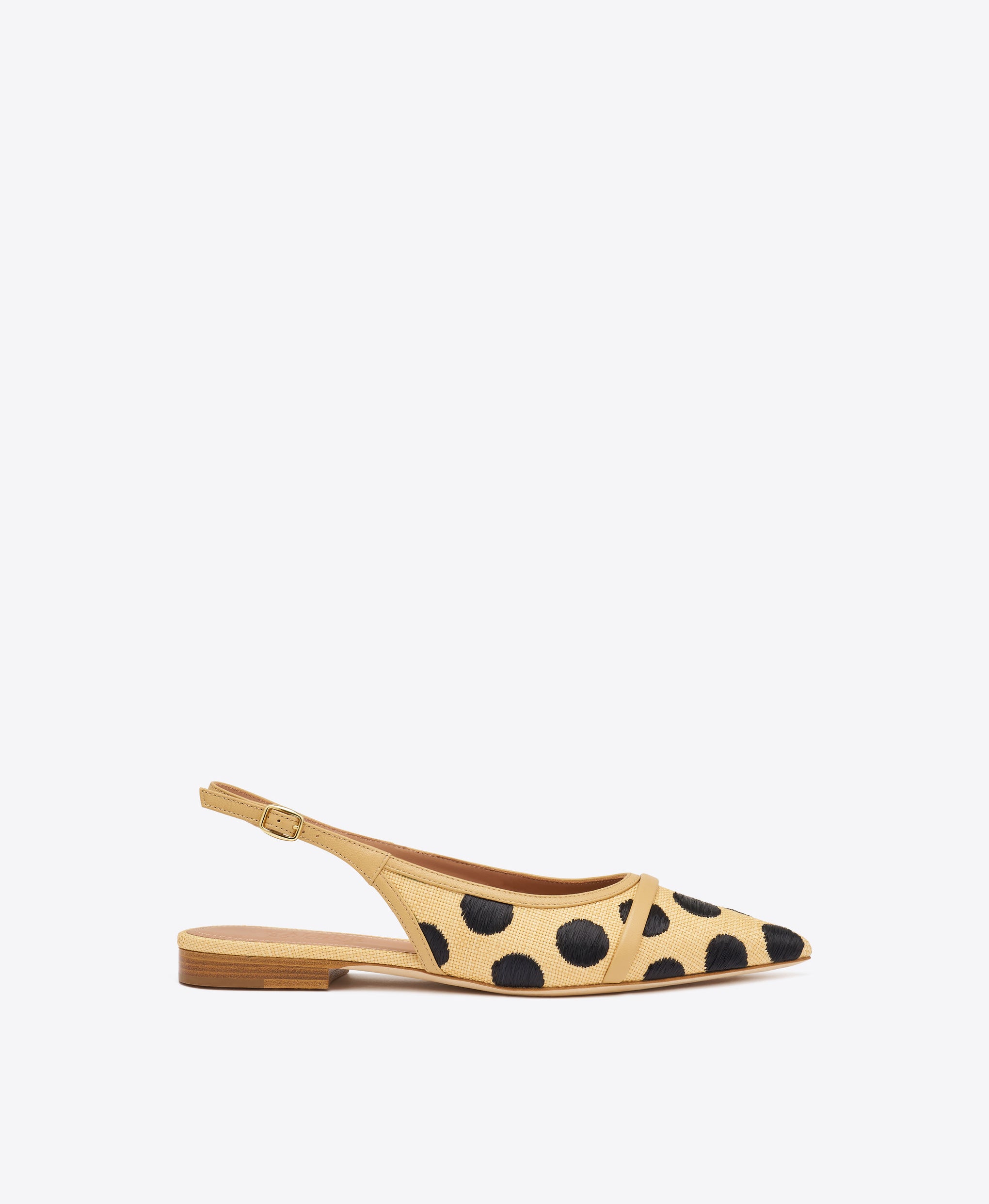 Jama Beige Polka-Dot Raffia Flat Slingbacks Malone Souliers