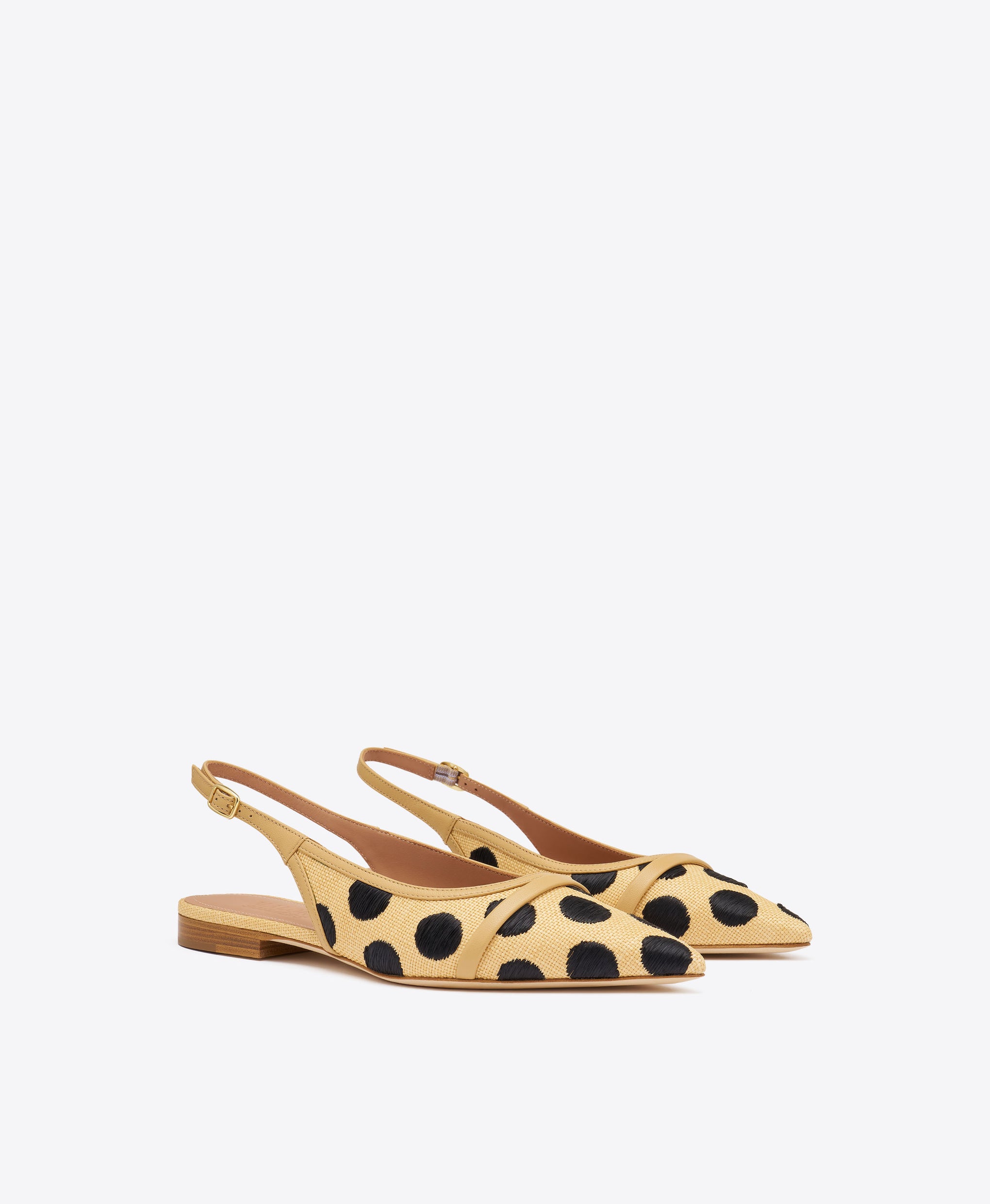 Jama Beige Polka-Dot Raffia Flat Slingbacks Malone Souliers