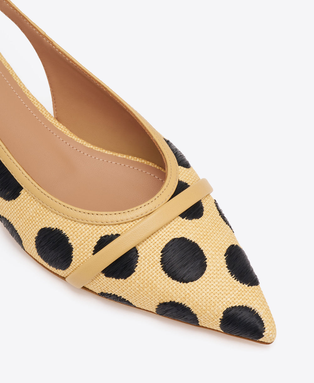 Jama Beige Polka-Dot Raffia Flat Slingbacks