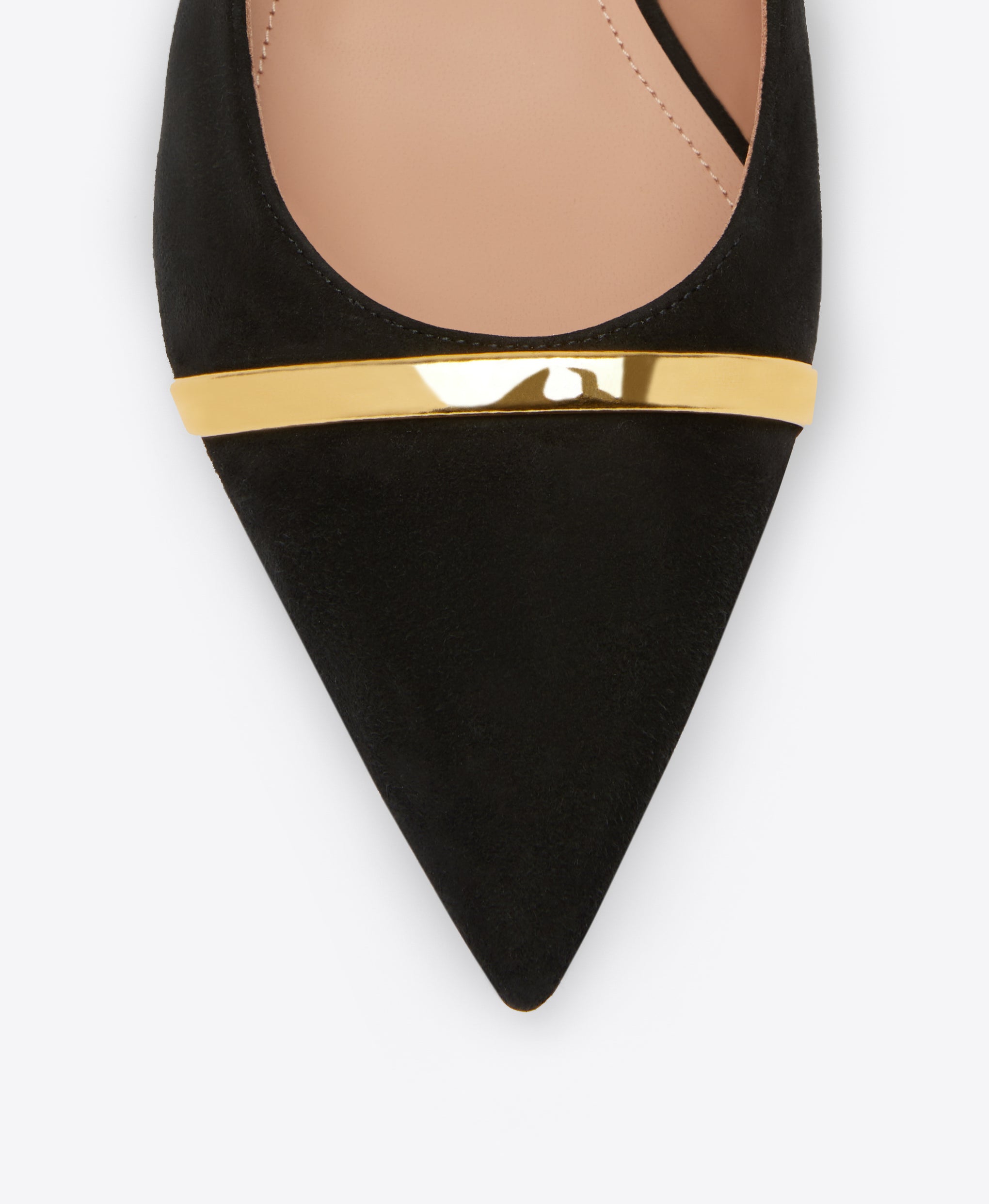 Jama Black Suede Flat Slingbacks with Gold Strap Malone Souliers