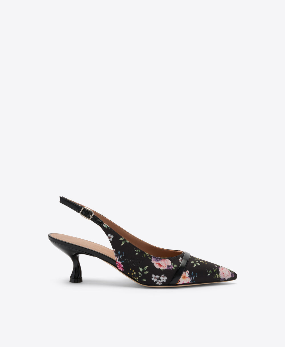 Jama 45 Black Floral Grosgrain Kitten Slingbacks Malone Souliers