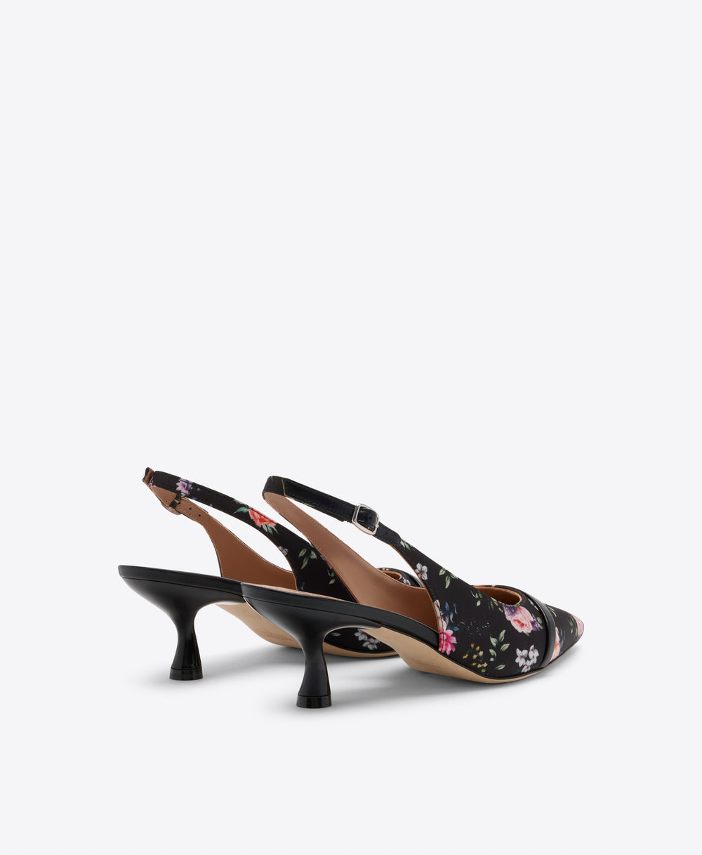 Jama 45 Black Floral Grosgrain Kitten Slingbacks Malone Souliers