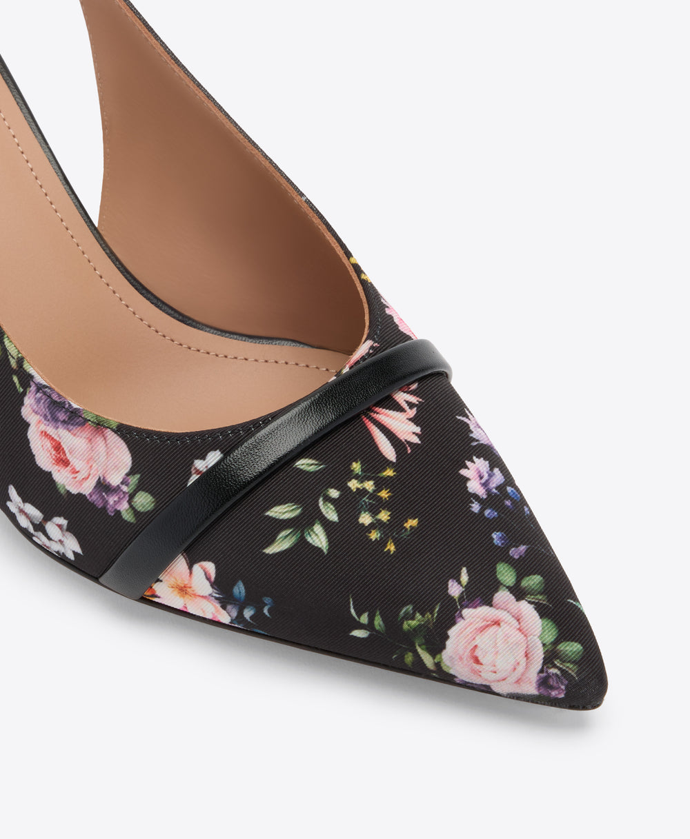Jama 45 Black Floral Grosgrain Kitten Slingbacks Malone Souliers