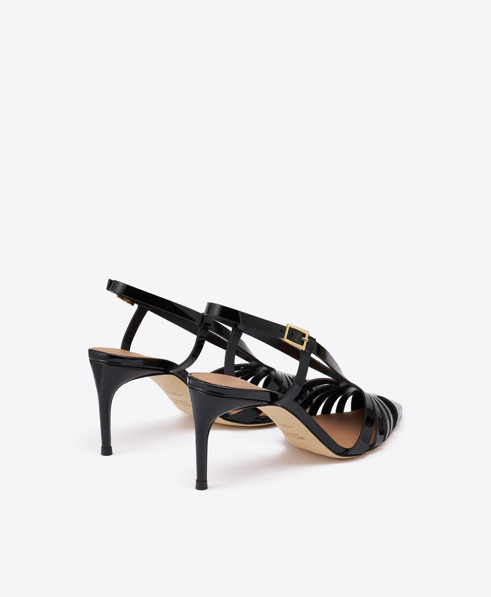 Janette 70 Black Patent Slingback Pumps with Adjustable Strap Malone Souliers