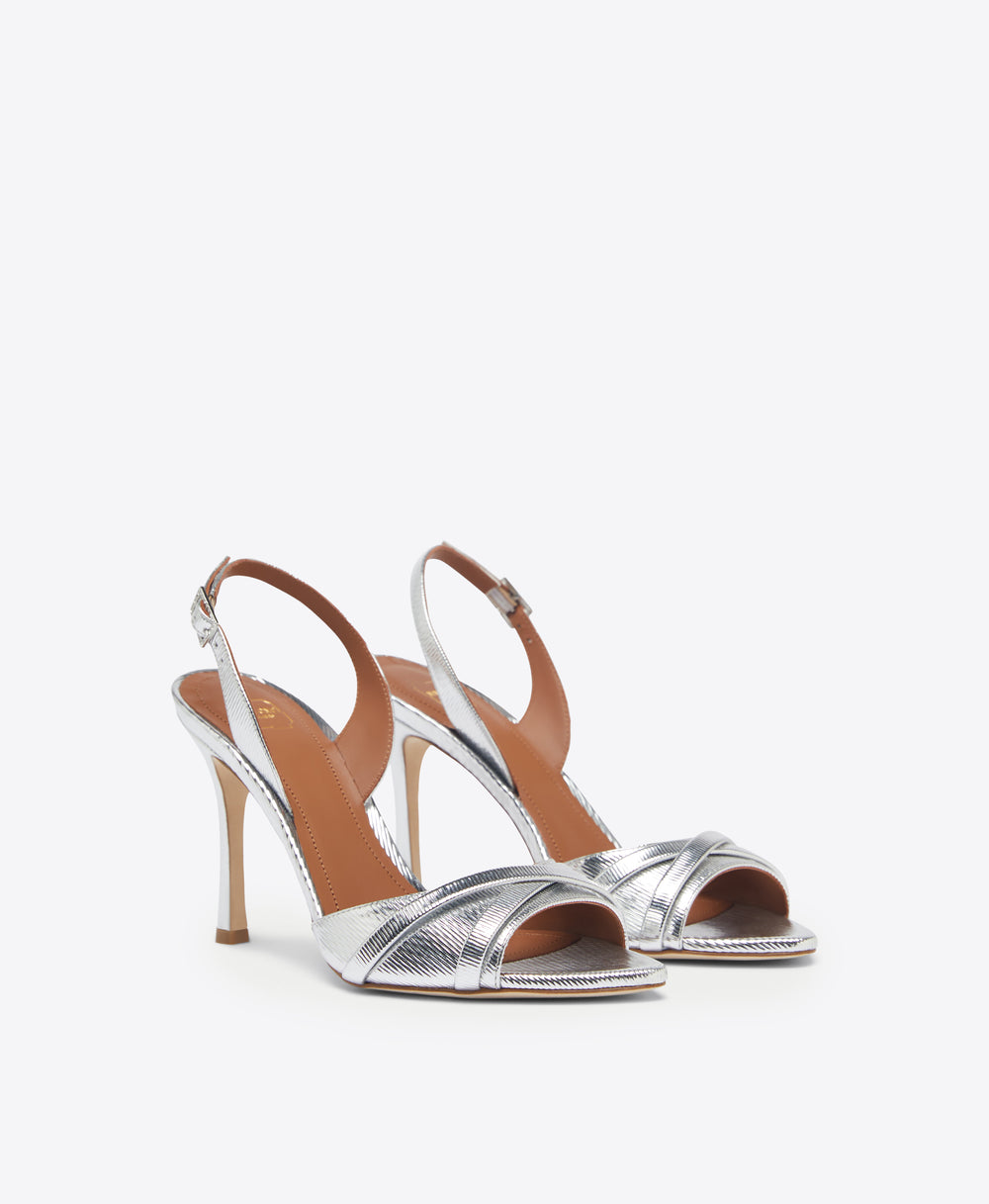 Malone Souliers Jayce 90mm Silver Embossed Leather Slingbacks