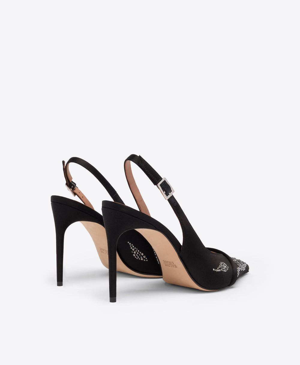Jazz 90 Black Satin Slingbacks Malone Souliers
