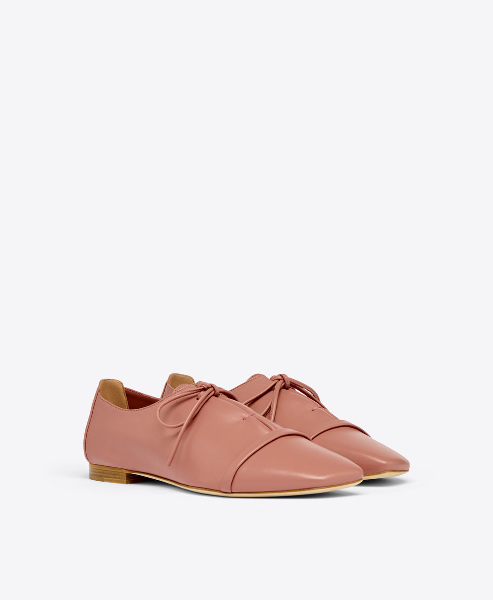 Jean Deep Blush Leather Lace-up Flats with Strap | Malone Souliers Jean Deep Blush Leather Lace-up Flats with Strap | Malone Souliers