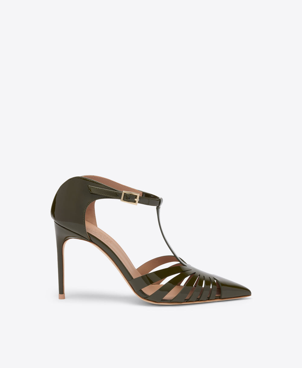 Jennifer 90 Olive Patent Heeled Mules Malone Souliers