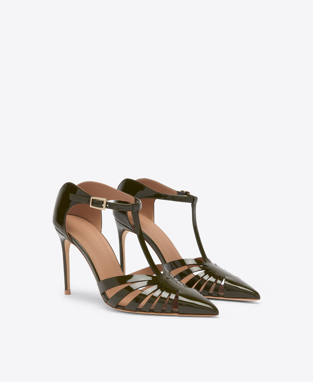 Jennifer 90 Olive Patent Heeled Mules Malone Souliers