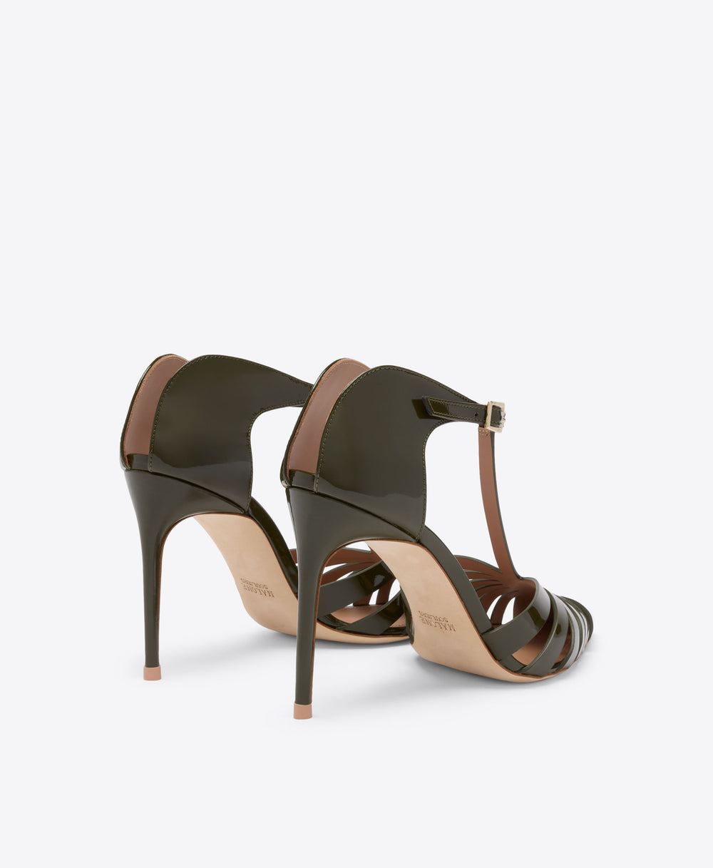 Jennifer 90 Olive Patent Heeled Mules Malone Souliers