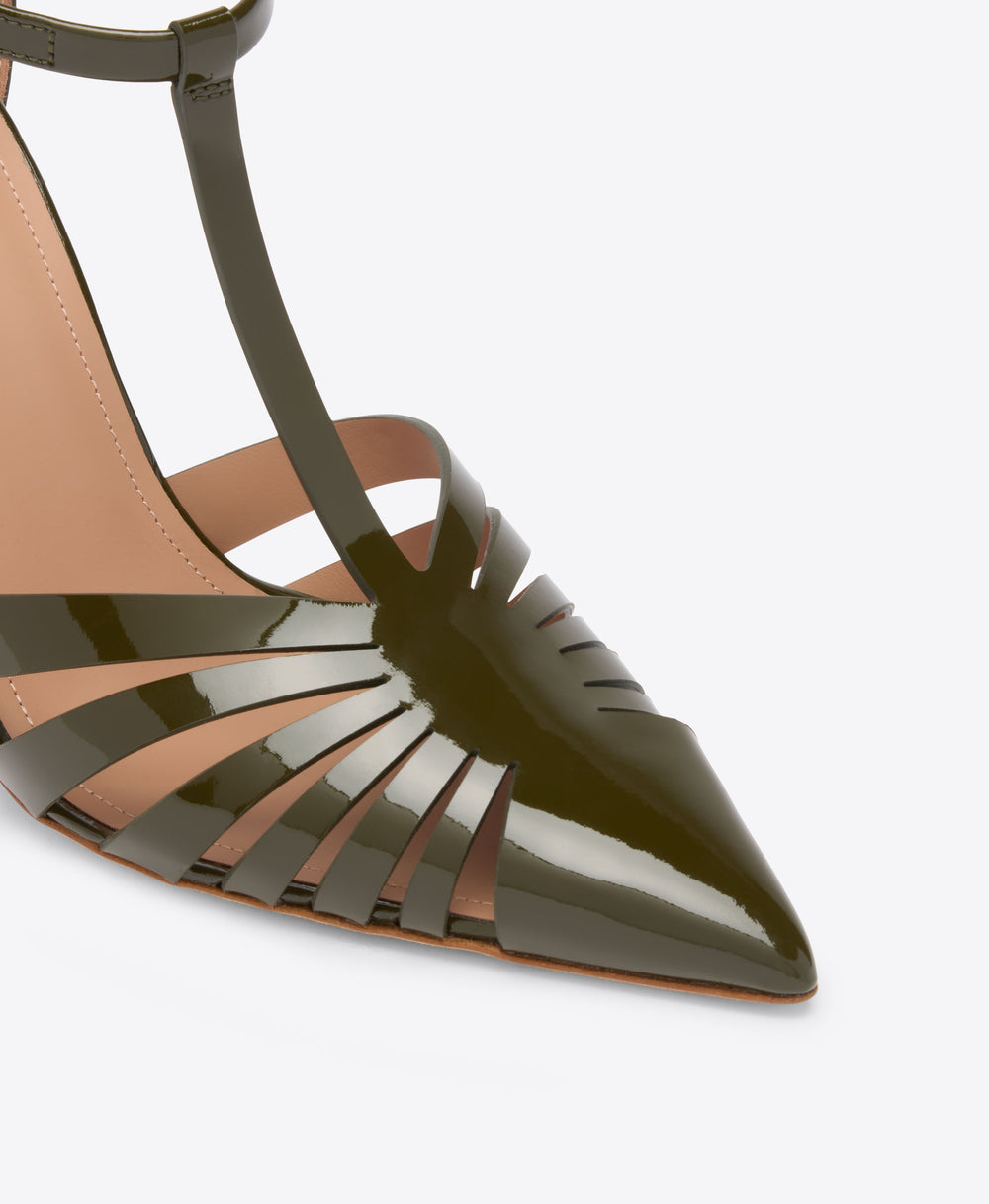 Jennifer 90 Olive Patent Heeled Mules Malone Souliers