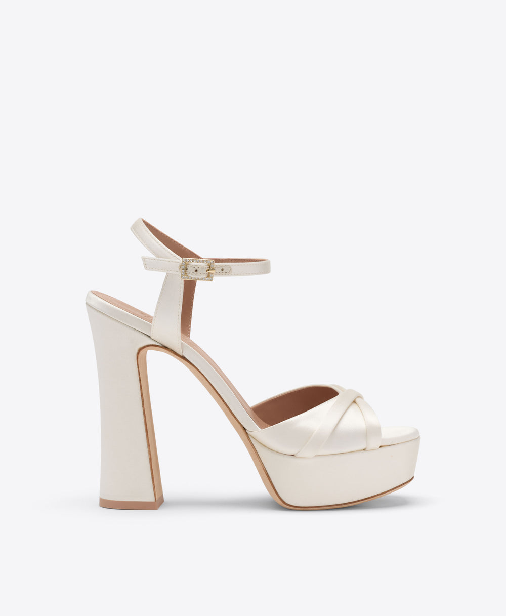 Malone Souliers Bridal Keaton 125 White Satin Platform Sandals