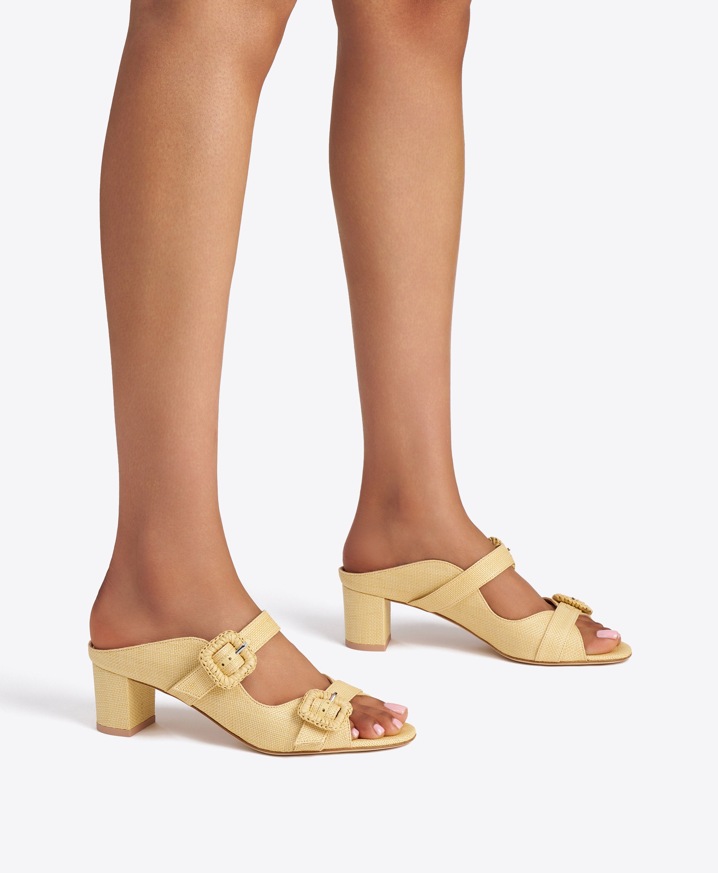 Kimmy 45 Beige Raffia Block Heel Sandals|Malone Souliers
