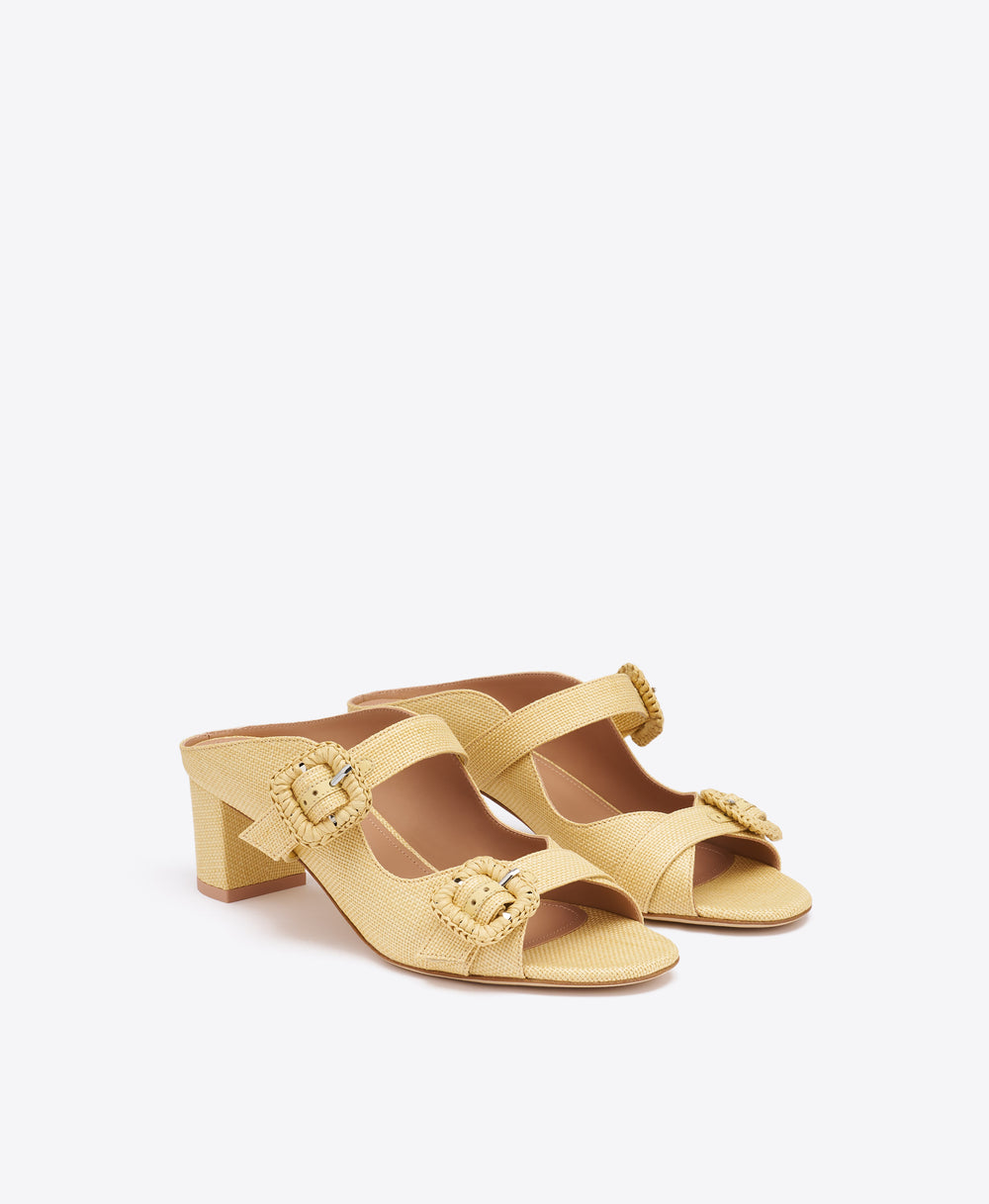 Kimmy 45 Beige Raffia Block Heel Sandals Malone Souliers