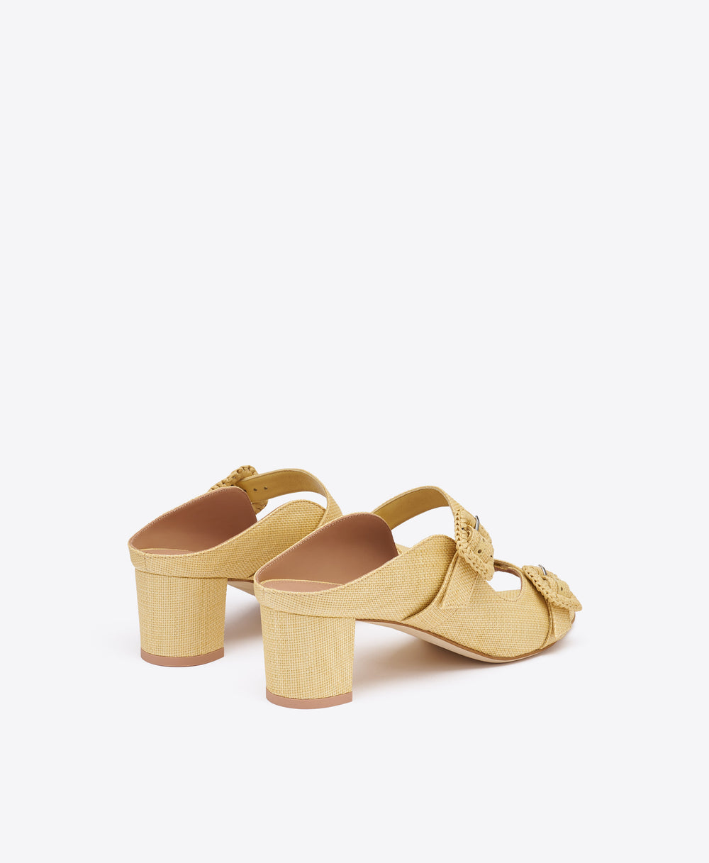 Kimmy 45 Beige Raffia Block Heel Sandals Malone Souliers