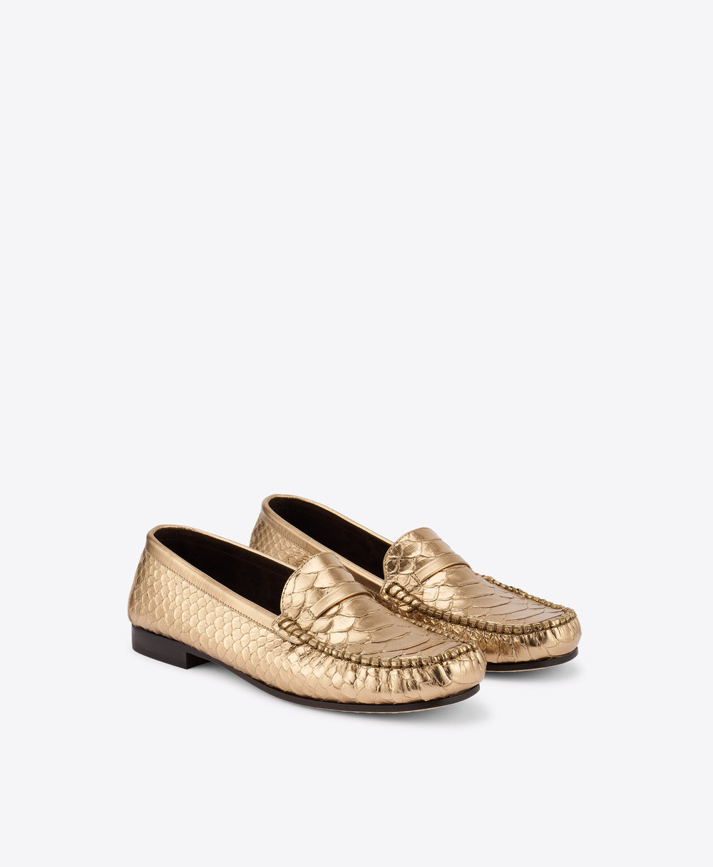 Malone Souliers | Knightsbridge Gold Embossed Leather Loafers