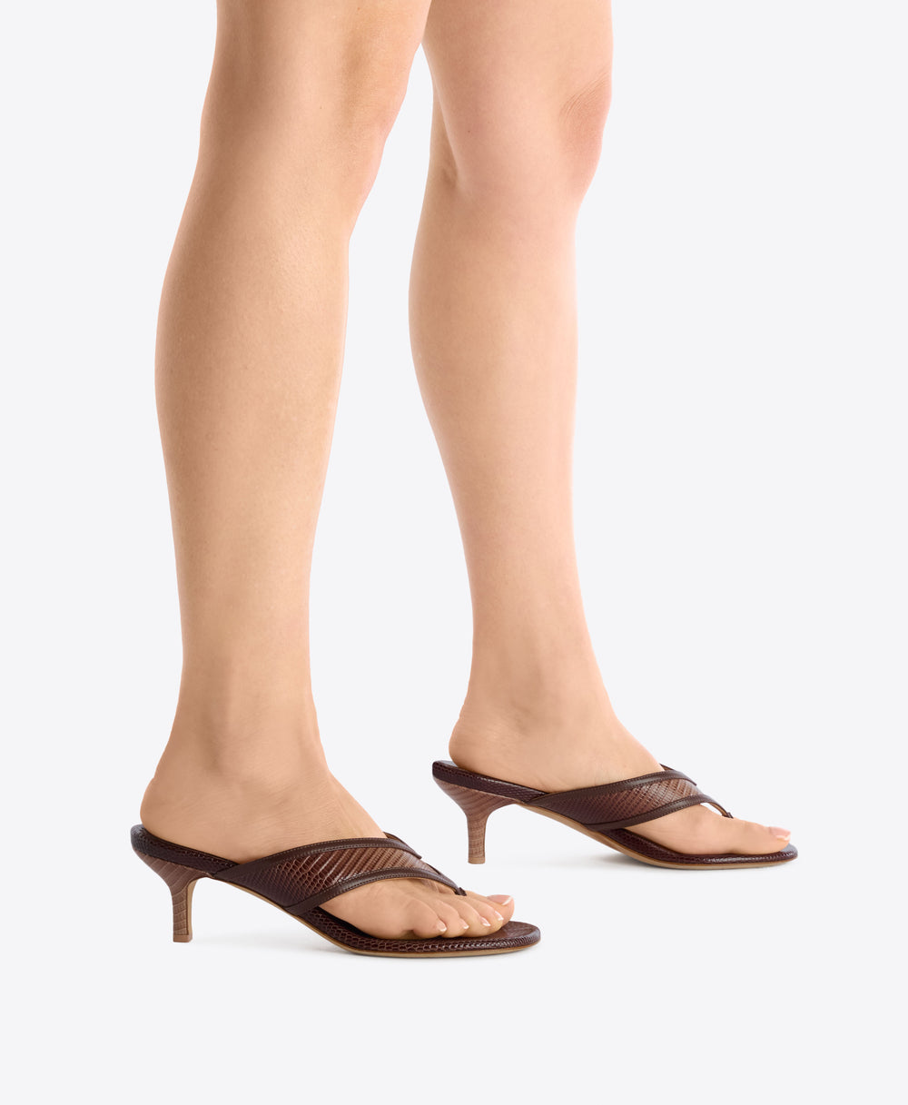 Koko 45 Brown Gradient Embossed Leather Thong Sandals Malone Souliers