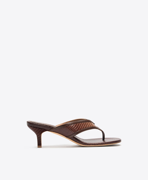 Warfield & Grand Dark Brown Croc-Embossed Leather Toe-Post Sandals Fleck Cap toe – Warfield & Grand main image 2