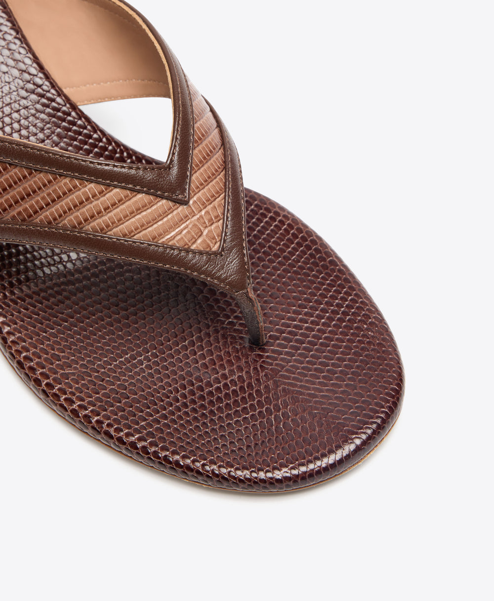 Koko 45 Brown Gradient Embossed Leather Thong Sandals Malone Souliers