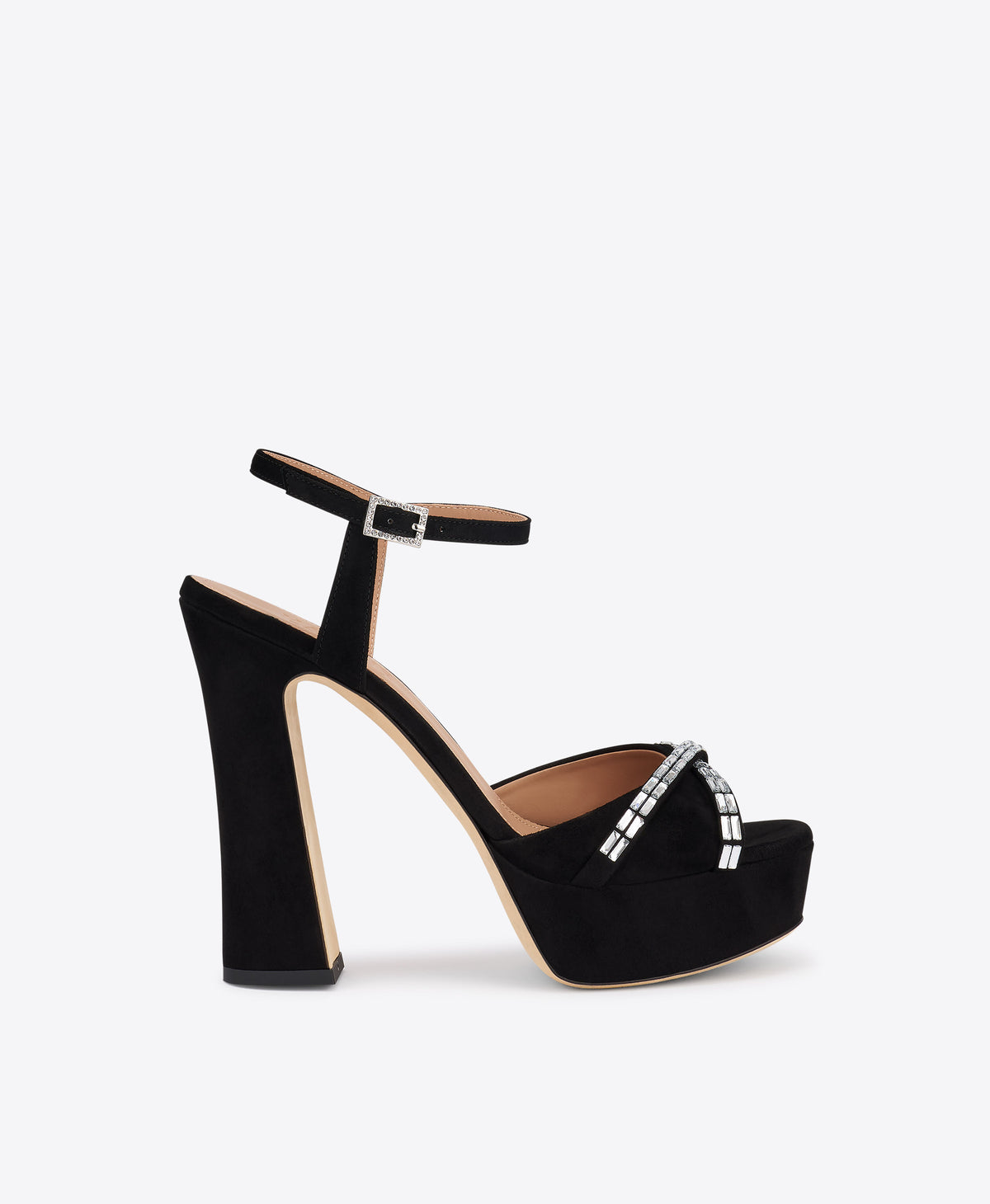 Keaton 125 Black Crystal-Embellished Suede Platform Sandals Malone Souliers